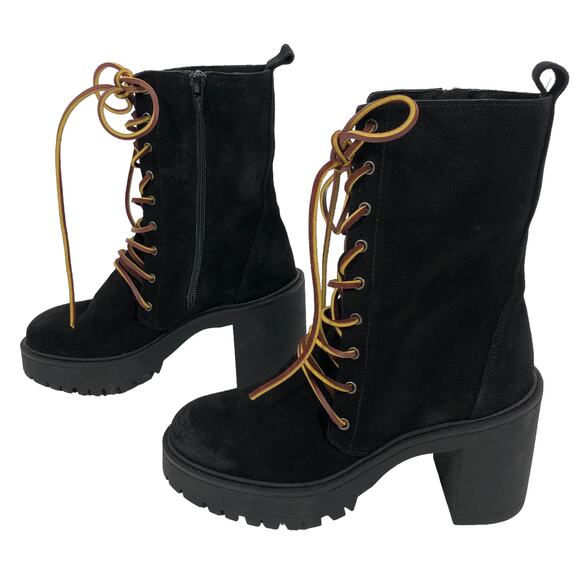 New NoBox Free People Dylan Black Suede Leather Lace Up Boots Chunky Heel 36 / 6 - Picture 4 of 11